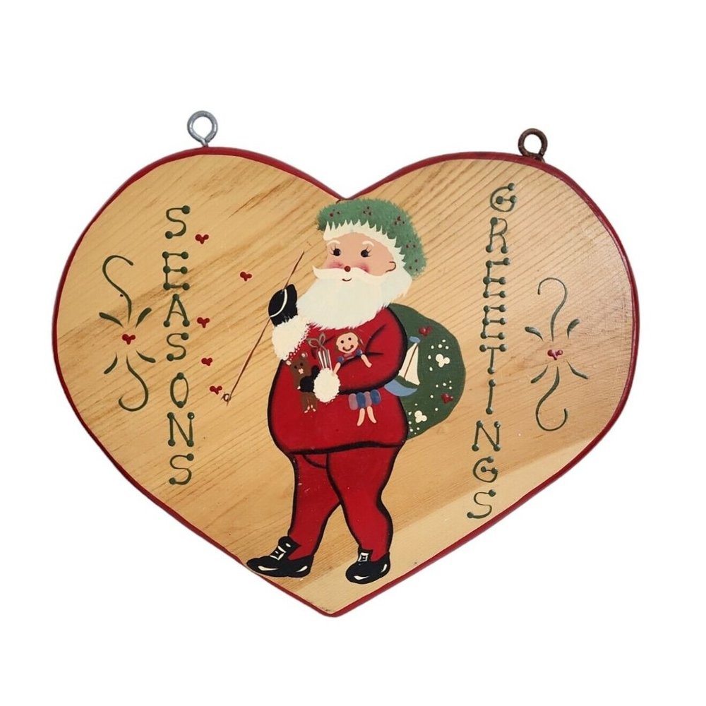 Vtg 1995 JDI Fallbrook CA Wood Heart Christmas Santa Wall Decor Handmade Mexico